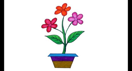 Comment dessiner un arbre à fleurs avec une baignoire, un arbre à fleurs et un dessin de pot