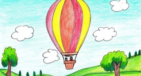 Cómo dibujar una escena de globo aerostático paso a paso – muy fácil