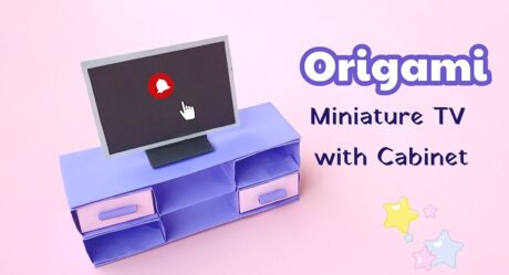 Easy way to make a paper TV with cabinet | Origami Miniatures | Paper Dollhouse Furniture |DIY Paper