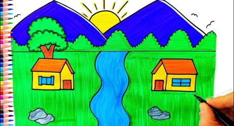 Kolay Manzara Resmi Çizimi Doğa Resmi Çizimi – How To Draw Very Easy Landscape – Çocuklar için Çiz