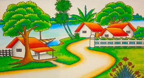 comment dessiner un paysage facile dessin beau paysage maison de village dessin etape par etape