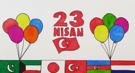 23 Nisan çizimleri – ülke bayrakları resimleri – balon çizimi