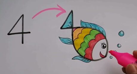 Kolay çizimler / 4"den balık çizimi / #rakamlardançizimler / Görsel sanatlar dersi etkinlikleri